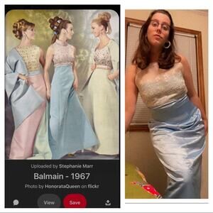 60s Balmain inspo blue satin gown